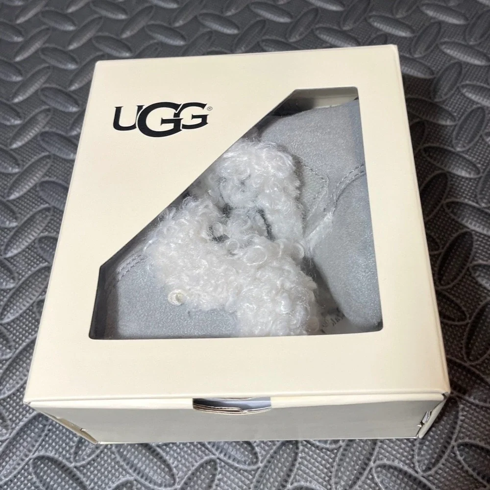 UGG I Mini UGG Bootie Infant 0/1 Grey Suede Faux‎ Fur 1094516I SEL